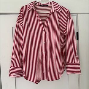 Zara Red and White Striped Button-Down Shirt